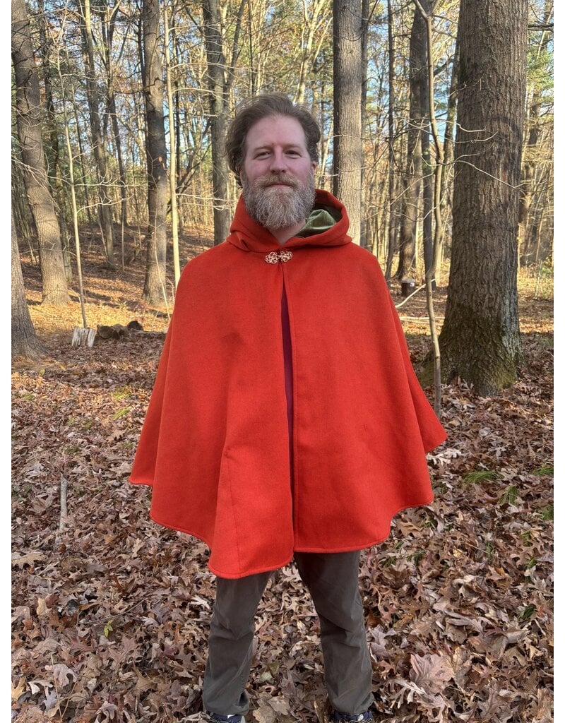 Cloakmakers.com 5436 - Burnt Orange Ruana Cloak w/ Olive Green Hood Lining
