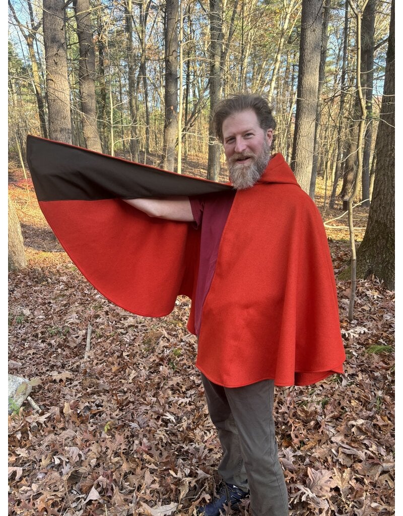 Cloakmakers.com 5436 - Burnt Orange Ruana Cloak w/ Olive Green Hood Lining