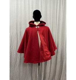 Cloakmakers.com 5440 - Washable Red Wool Ruana Cloak with Black Velvet Hood