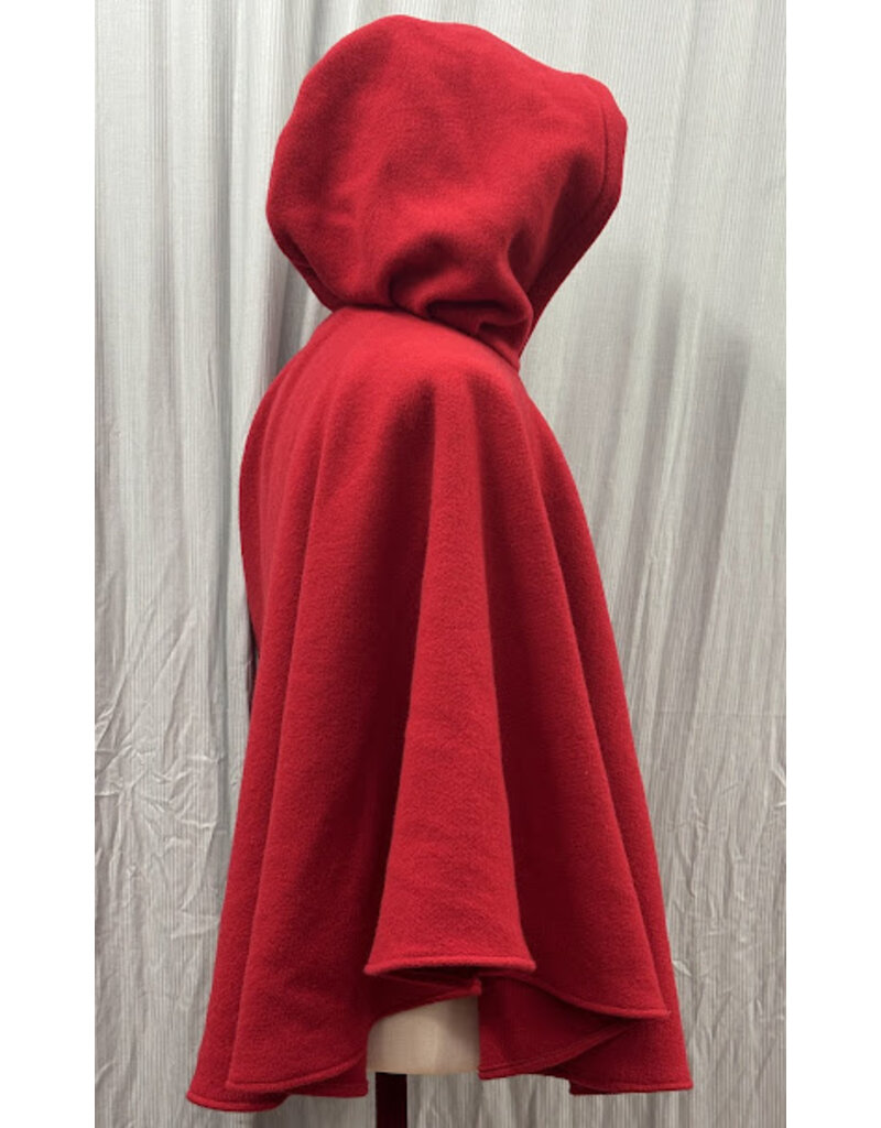 Cloakmakers.com 5440 - Washable Red Wool Ruana Cloak with Black Velvet Hood