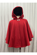 Cloakmakers.com 5440 - Washable Red Wool Ruana Cloak with Black Velvet Hood