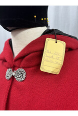 Cloakmakers.com 5440 - Washable Red Wool Ruana Cloak with Black Velvet Hood