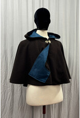 Cloakmakers.com 5441 - Washable Brown Wool Cloak W/ Teal Hood Lining, Wolf Embroidery, Pockets