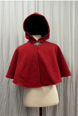 Cloakmakers.com 5442 - Washable Red Wool Ruana W/ Black Velvet Hood Lining, Black Raven Embroidery, Pockets