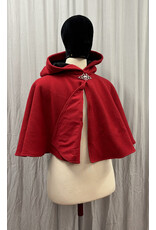 Cloakmakers.com 5442 - Washable Red Wool Ruana W/ Black Velvet Hood Lining, Black Raven Embroidery, Pockets