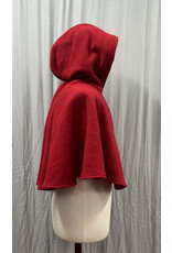 Cloakmakers.com 5442 - Washable Red Wool Ruana W/ Black Velvet Hood Lining, Black Raven Embroidery, Pockets