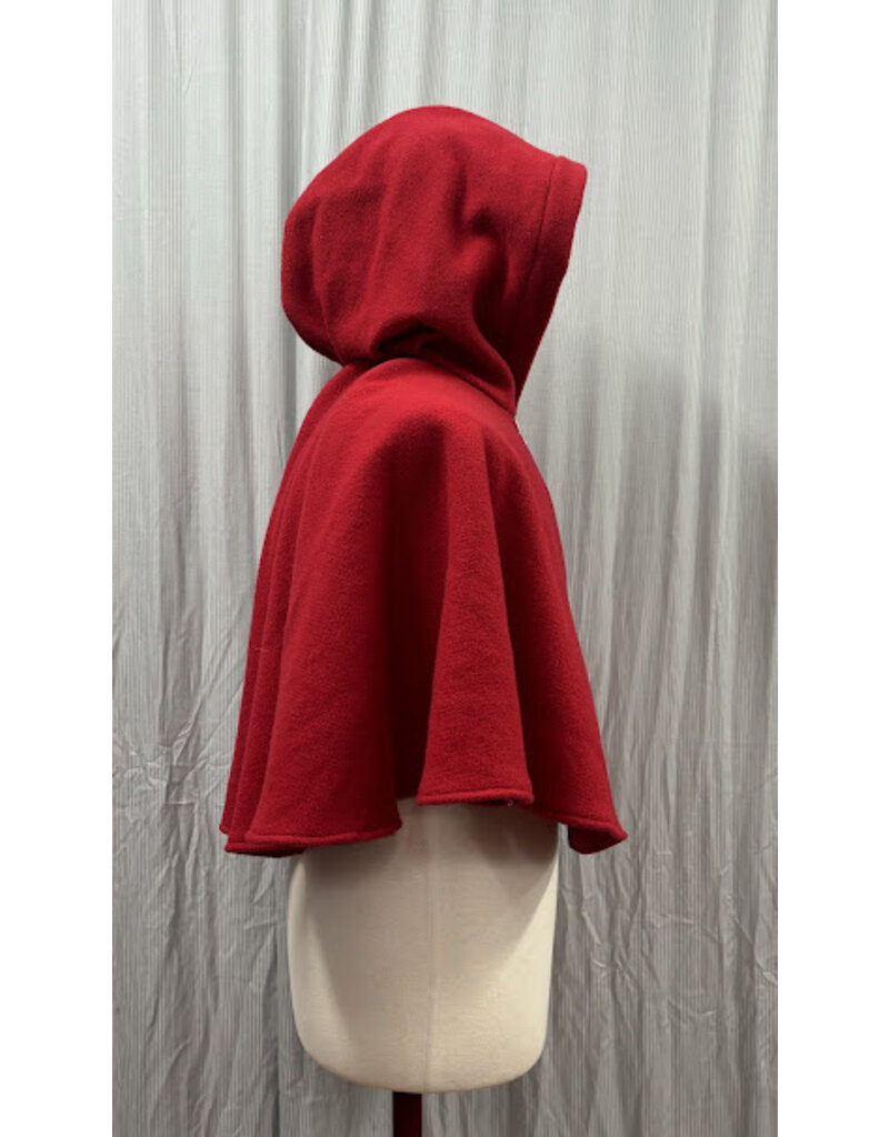 Cloakmakers.com 5442 - Washable Red Wool Ruana W/ Black Velvet Hood Lining, Black Raven Embroidery, Pockets