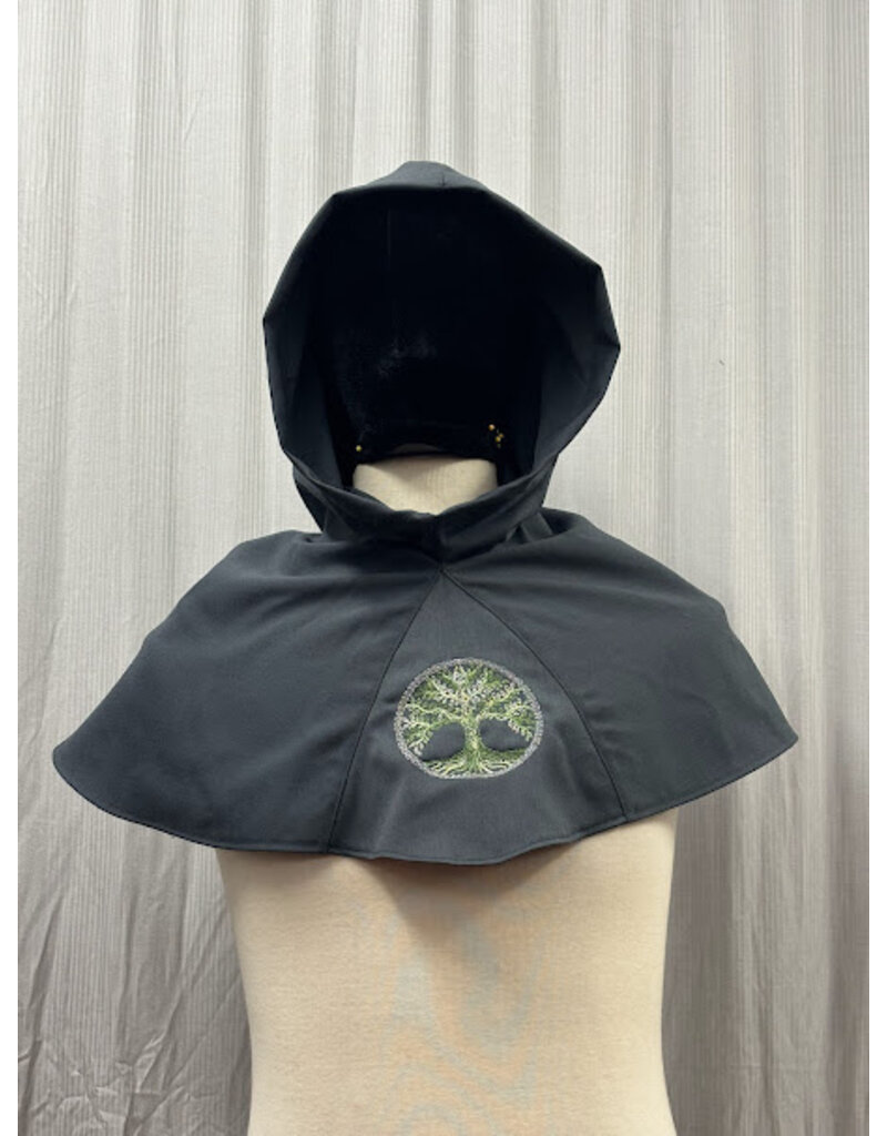 Cloakmakers.com H490 - Grey Hooded Cowl W/ Tree of Life Embroidery