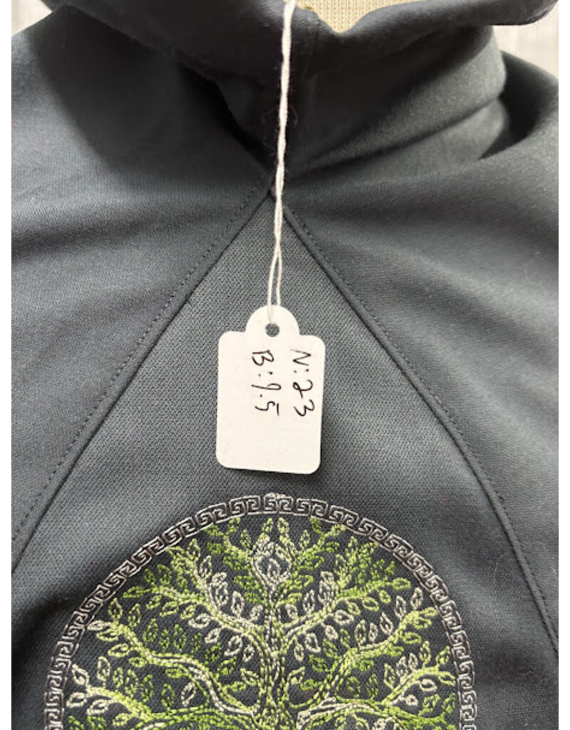 Cloakmakers.com H490 - Grey Hooded Cowl W/ Tree of Life Embroidery