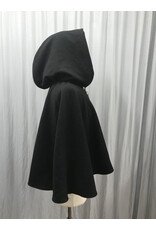 Cloakmakers.com 5446 - Washable Short Shaped Shoulder Black Wool Cloak w/ Purple Velvet Hood Lining, Compass Embroideries, Pockets
