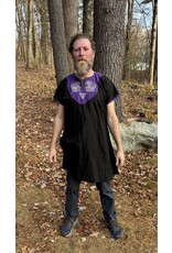 Cloakmakers.com J854 - Black Linen Short-Sleeve Tunic w/ Horse Embroidery on Purple