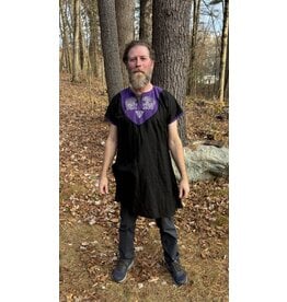 Cloakmakers.com J854 - Black Linen Short-Sleeve Tunic w/ Horse Embroidery on Purple