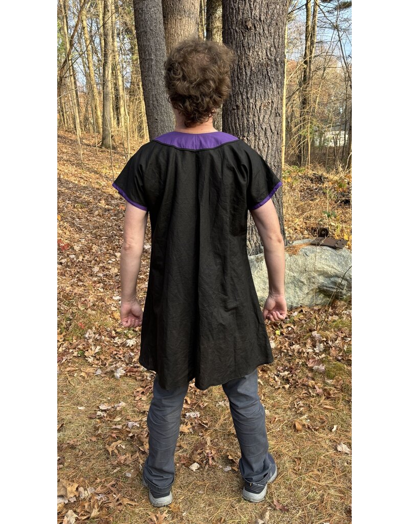 Cloakmakers.com J854 - Black Linen Short-Sleeve Tunic w/ Horse Embroidery on Purple