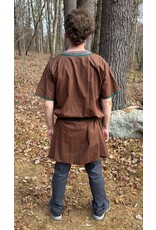 Cloakmakers.com J861 - Brown Cotton Short Sleeve Tunic w/ Green Embroidery on Tan Bib