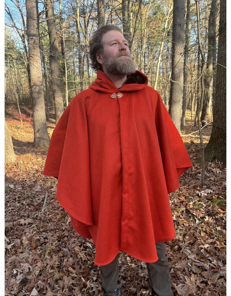 Cloakmakers.com 5452 - Tomato Red Ruana Cloak w/ Dark Brown Hood Lining