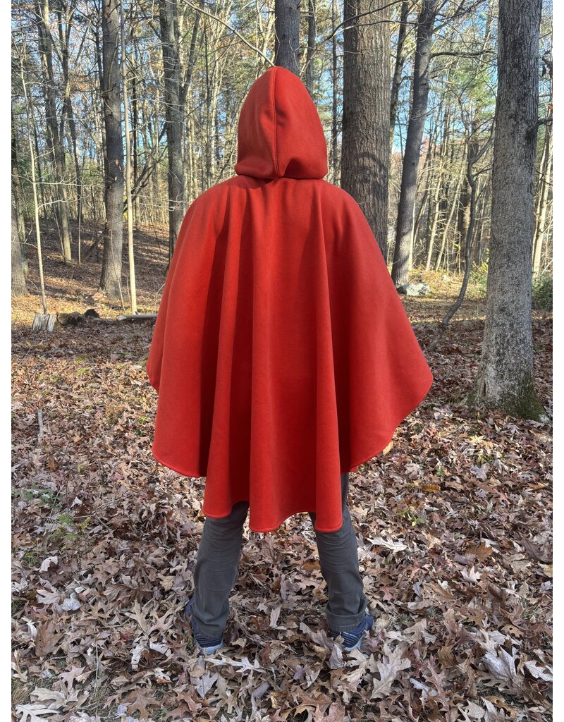Cloakmakers.com 5452 - Tomato Red Ruana Cloak w/ Dark Brown Hood Lining