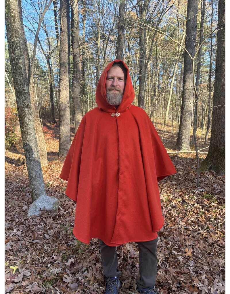 Cloakmakers.com 5452 - Tomato Red Ruana Cloak w/ Dark Brown Hood Lining