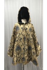 Cloakmakers.com 5465 - Washable Brocade Tapestry Ruana Cloak w/ Blue Cotton Velvet Hood Lining