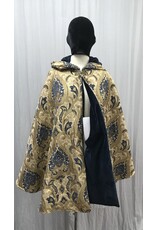 Cloakmakers.com 5465 - Washable Brocade Tapestry Ruana Cloak w/ Blue Cotton Velvet Hood Lining