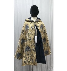 Cloakmakers.com 5465 - Washable Brocade Tapestry Ruana Cloak w/ Blue Cotton Velvet Hood Lining