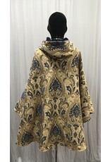 Cloakmakers.com 5465 - Washable Brocade Tapestry Ruana Cloak w/ Blue Cotton Velvet Hood Lining