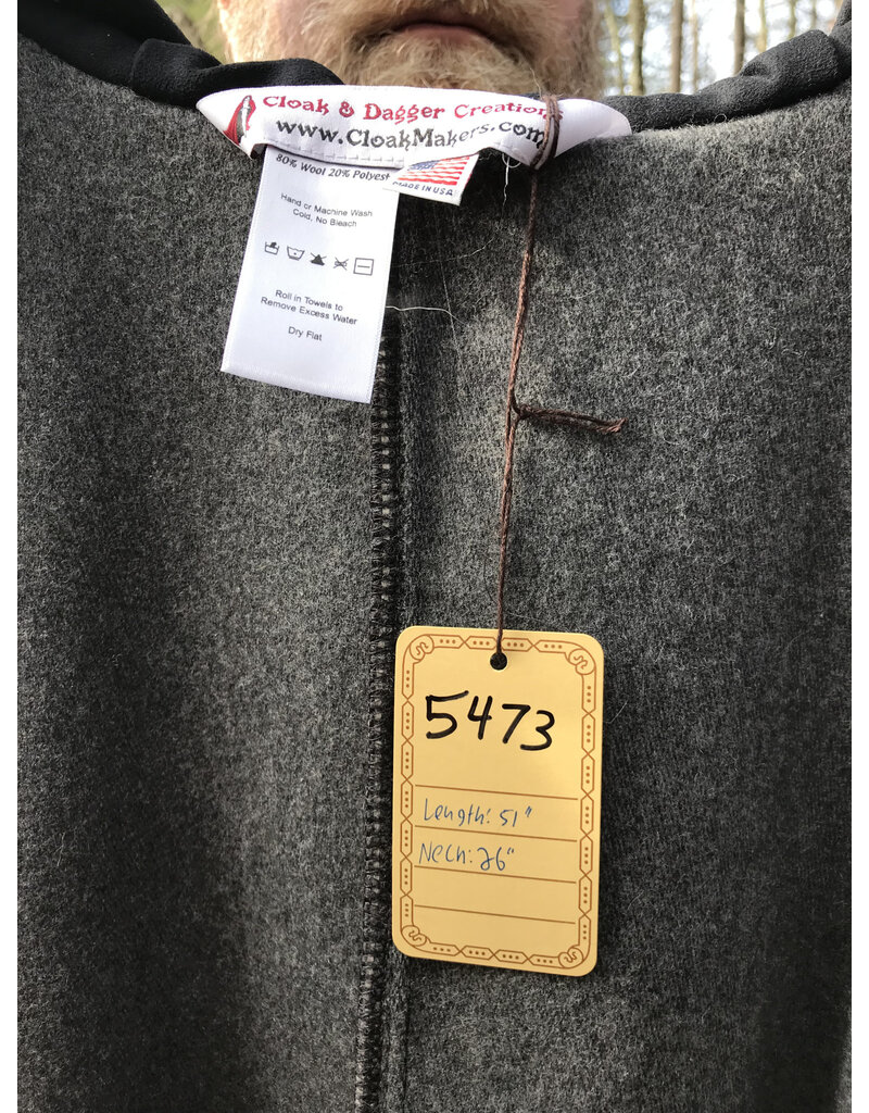 Cloakmakers.com 5473 - Washable Grey Mantle Cloak w/ Black Moleskin Hood Lining
