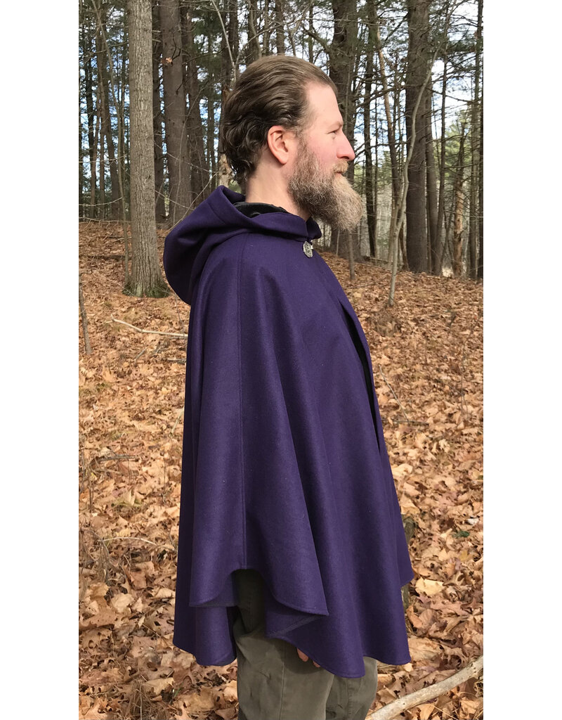 Cloakmakers.com 5478 - Purple Ruana Cloak w/ Black Velvet Hood Lining, Pockets