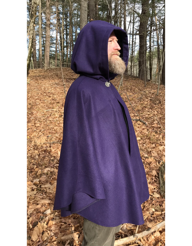 Cloakmakers.com 5478 - Purple Ruana Cloak w/ Black Velvet Hood Lining, Pockets