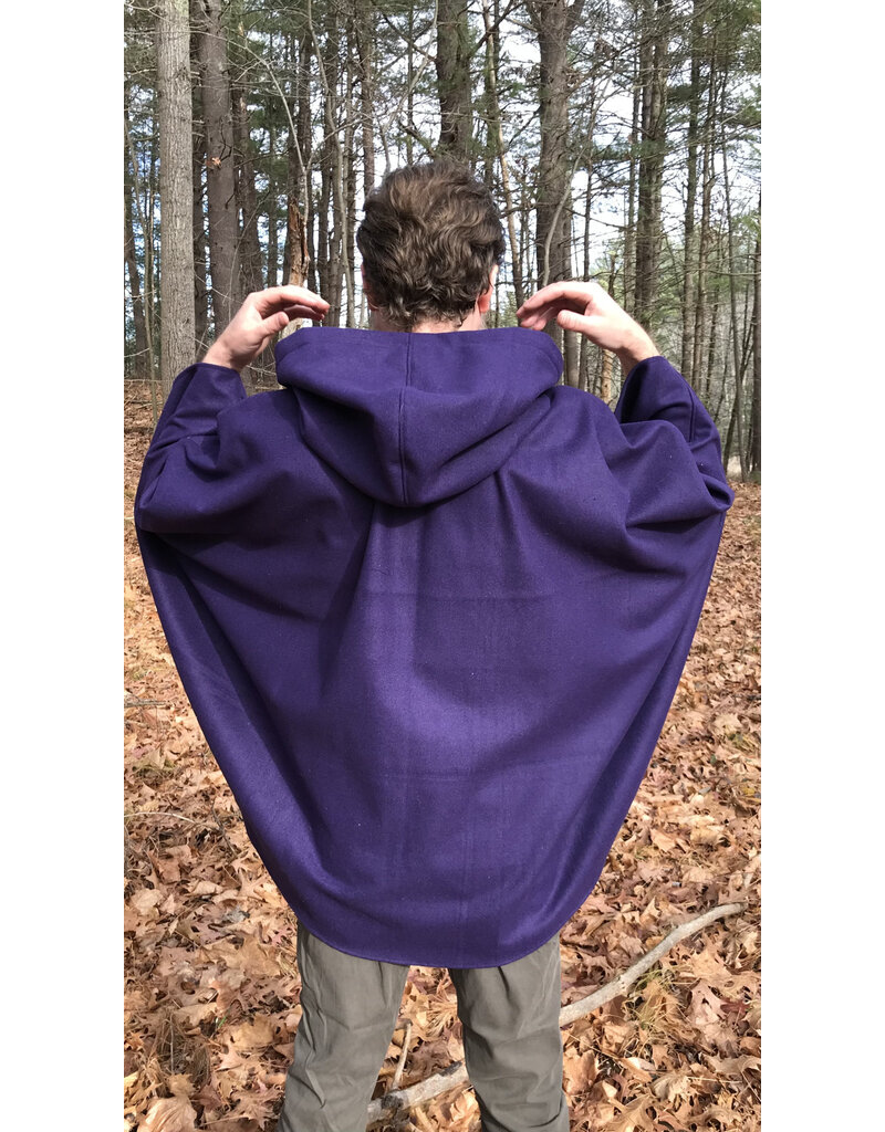 Cloakmakers.com 5478 - Purple Ruana Cloak w/ Black Velvet Hood Lining, Pockets