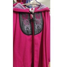 Cloakmakers.com 5494 - Washable Brilliant Pink Short Cloak w/ Filigree Moon Embroidery, Pockets