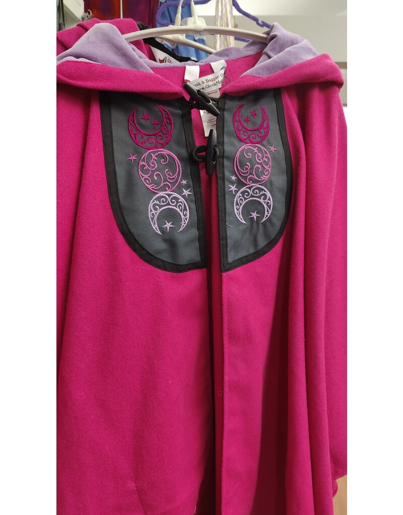 Cloakmakers.com 5494-Washable Hot Pink Cloak w/Triple Moon Embroidery, Pockets