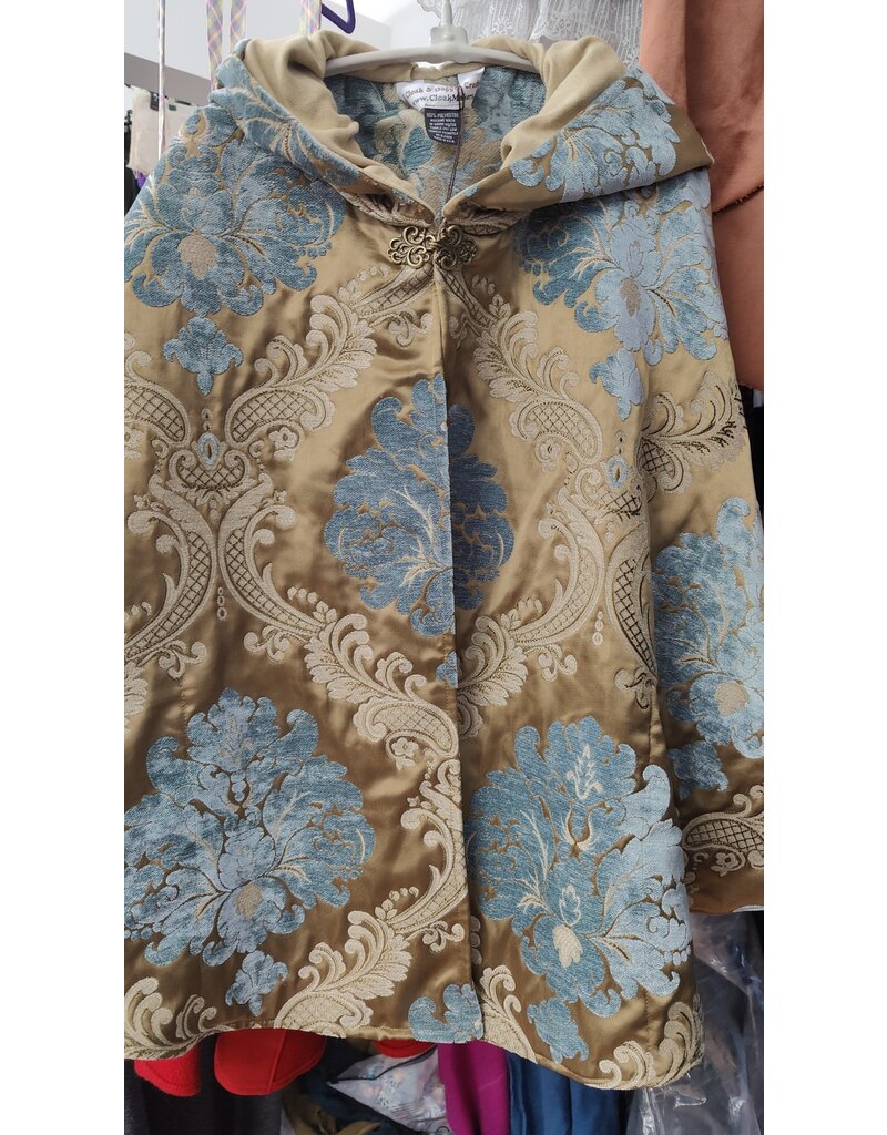 Cloakmakers.com 5495 - Washable Brocade Short Cloak w/ Tan Moleskin Hood Lining, Pockets