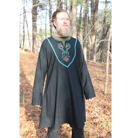 Cloakmakers.com J867 - Black Long-Sleeve Viking Tunic w/ Dragon and Celtic Knot Embroidery