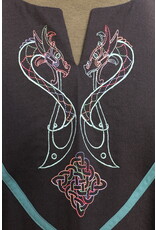 Cloakmakers.com J867 - Black Long-Sleeve Viking Tunic w/ Dragon and Celtic Knot Embroidery