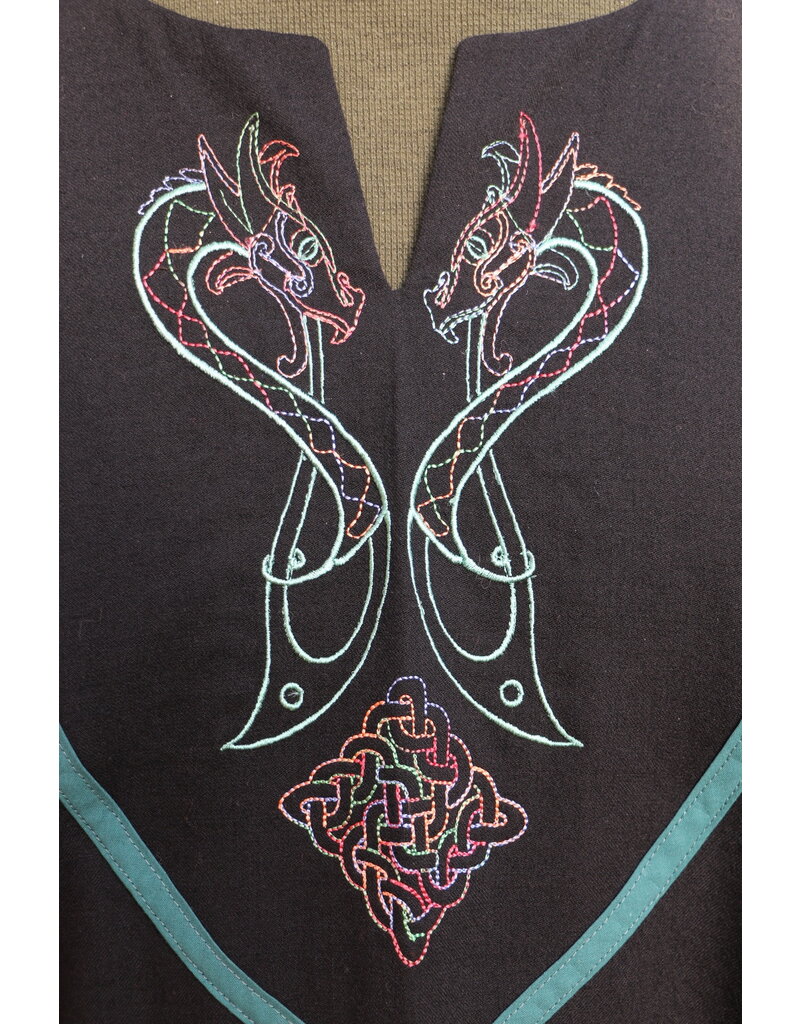 Cloakmakers.com J867 - Black Long-Sleeve Viking Tunic w/ Dragon and Celtic Knot Embroidery