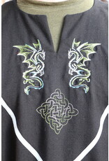 Cloakmakers.com J868 - Black Long-Sleeve Viking Tunic w/ Dragon and Celtic Knot Embroidery