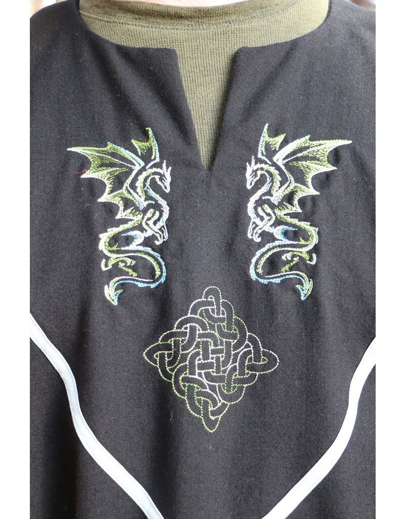 Cloakmakers.com J868 - Black Long-Sleeve Viking Tunic w/ Dragon and Celtic Knot Embroidery