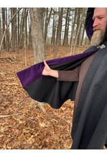 Cloakmakers.com 5526-Charcoal Grey Wool Cloak w/ Purple Velvet Hood Lining and Pockets
