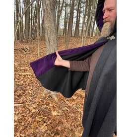 Cloakmakers.com 5526-Charcoal Black Wool Cloak w/ Purple Velvet Hood Lining and Pockets