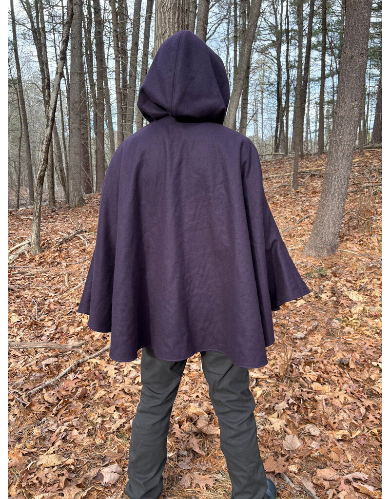 Cloakmakers.com 5534-Dark Purple Wool Blend Cloak w/ Dark Purple Moleskin Hood Lining and Interior Pockets