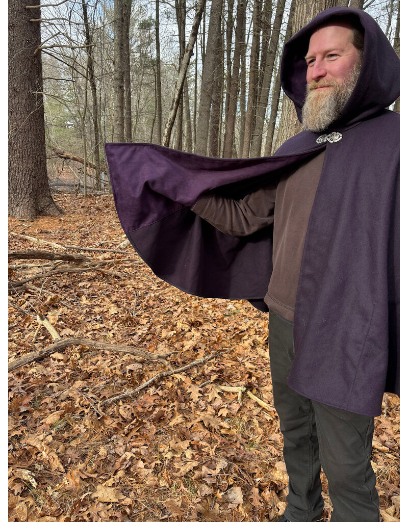 Cloakmakers.com 5534-Dark Purple Wool Blend Cloak w/ Dark Purple Moleskin Hood Lining and Interior Pockets