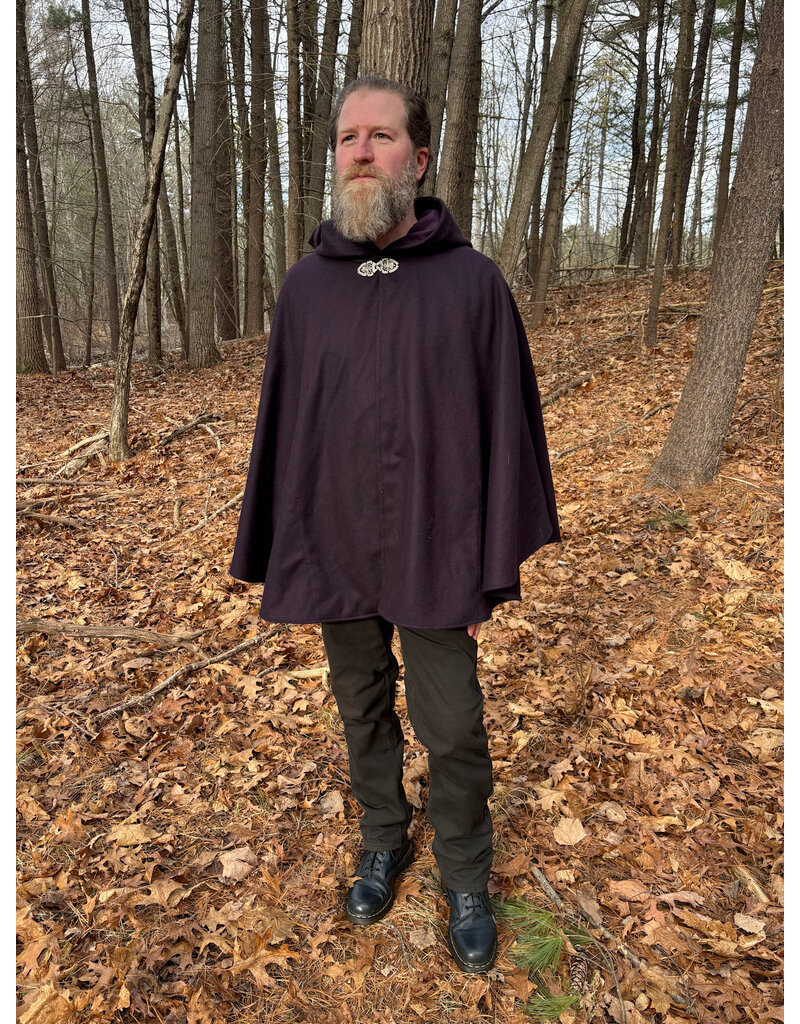 Cloakmakers.com 5534-Dark Purple Wool Blend Cloak w/ Dark Purple Moleskin Hood Lining and Interior Pockets