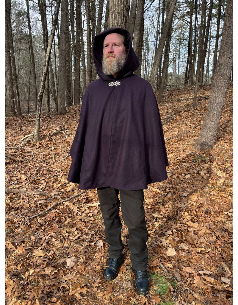 Cloakmakers.com 5534-Dark Purple Wool Blend Cloak w/ Dark Purple Moleskin Hood Lining and Interior Pockets