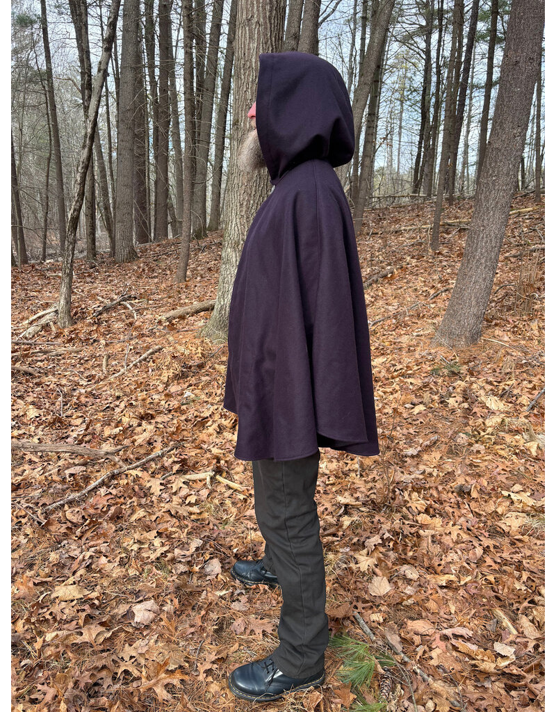 Cloakmakers.com 5534-Dark Purple Wool Blend Cloak w/ Dark Purple Moleskin Hood Lining and Interior Pockets