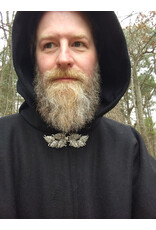Cloakmakers.com 5537-Black Wool Full Circle Cloak w/ Black Moleskin Hood Lining and Leaf Clasp
