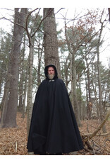 Cloakmakers.com 5537-Black Wool Full Circle Cloak w/ Black Moleskin Hood Lining and Leaf Clasp