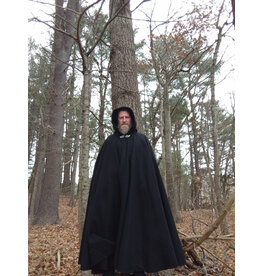 Cloakmakers.com 5537-Black Wool Full Circle Cloak w/ Black Moleskin Hood Lining and Leaf Clasp