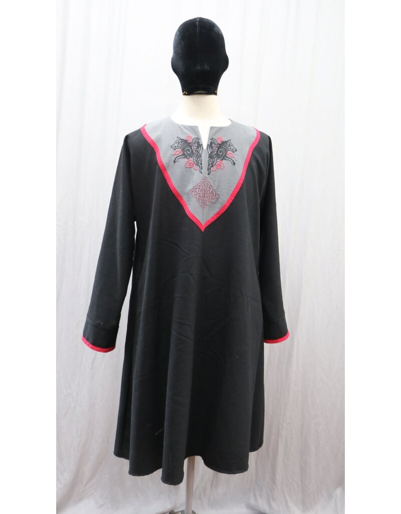 Cloakmakers.com J869 - Black Long Sleeve Viking Tunic w/ Wolves Embroidery