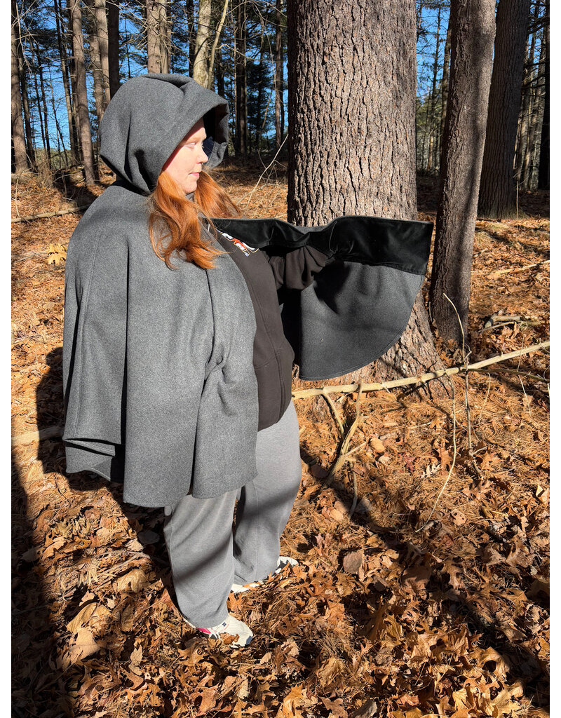 Cloakmakers.com 5543-Grey Mid Length Wool Blend Cloak w/ Dark Blue Hood Lining & Pockets