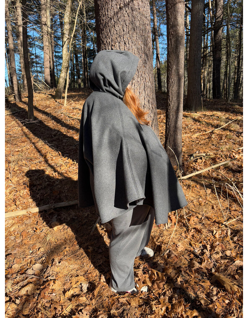 Cloakmakers.com 5543-Grey Mid Length Wool Blend Cloak w/ Dark Blue Hood Lining & Pockets